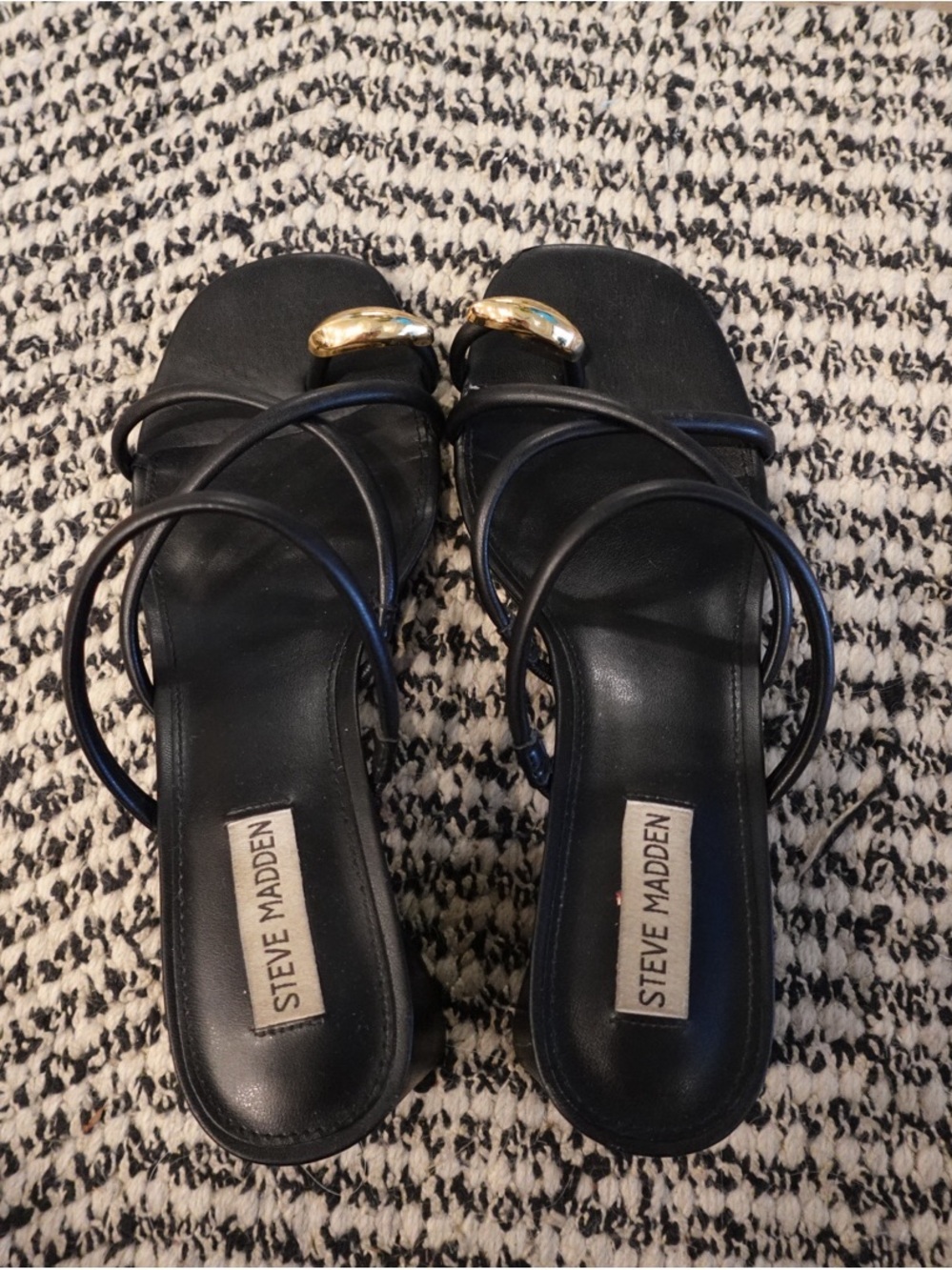 Steve Madden Black Strappy Sandals with Gold Ring Detail